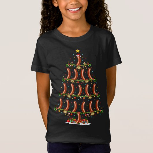 ソーセージラバークリスマス照明サンタソーセージクリスマ Tシャツ (正面)