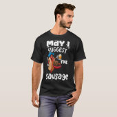 ソーセージ女性のソーセージグルメロを提案する Tシャツ (正面フル)