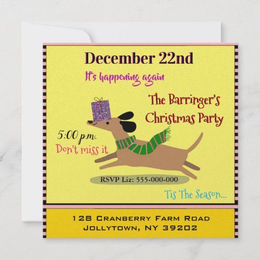 ソーセージ犬ハッピークリスマスパーティー 招待状 (正面)