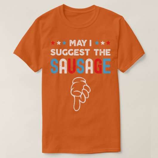 ソーセージBBQおもしろいノベルティデザイン Tシャツ (デザイン正面)