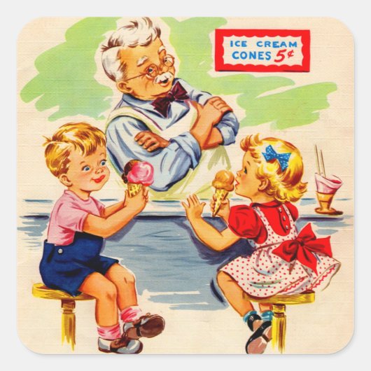 ソーダ泉で愛らしい子供たち スクエアシール (正面)