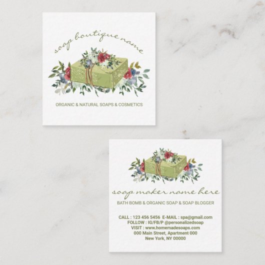 ソープブティックグリーン伝統的 スクエア名刺 (正面/裏面)