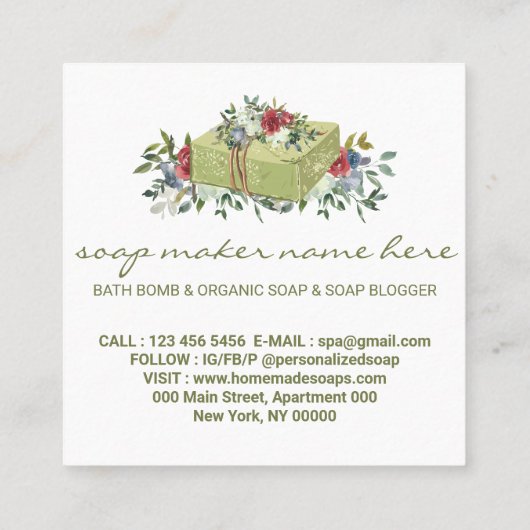 ソープブティックグリーン伝統的 スクエア名刺 (裏面)