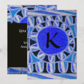 ソーラーゴールドモノグラム, 明るい青ターコイズブラック 招待状 (正面/裏面)