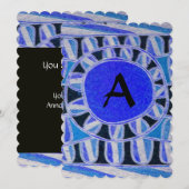 ソーラーモノグラム ジオメトリック ブルーターコイズ ホワイト ブラック 招待状 (正面/裏面)