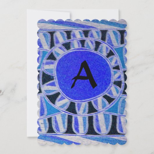 ソーラーモノグラム ジオメトリック ブルーターコイズ ホワイト ブラック 招待状 (正面)