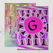 ソーラーモノグラム, 明るいピンク 紫 青 黒 白 招待状 (正面/裏面)