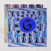 ソーラーモノグラム、明るい青ターコイズブラックホワイト 招待状 (正面/裏面)