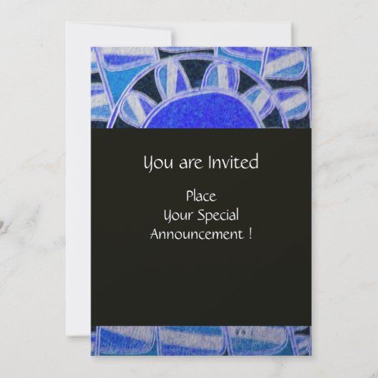 ソーラー ゴールド モノグラム、明るい青ターコイズ ブラック 招待状 (裏面)