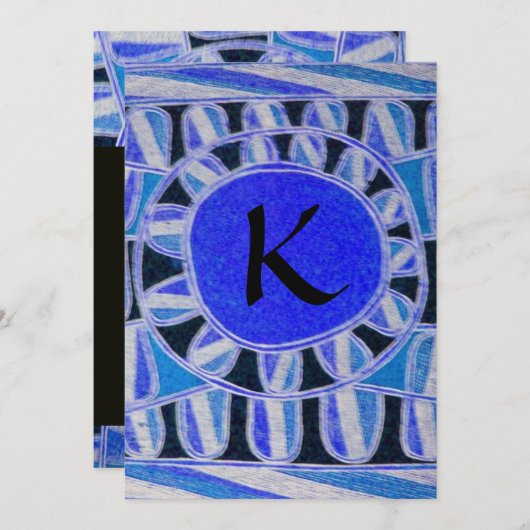 ソーラー ゴールド モノグラム、明るい青ターコイズ ブラック 招待状 (正面/裏面)