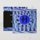 ソーラー チャンピオン モノグラム、青ターコイズ ブラック 招待状 (正面/裏面)