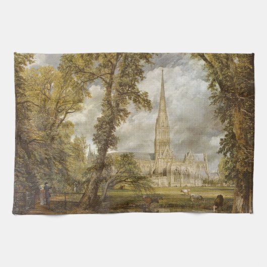 ソールズベリー大聖堂の眺め(ランドマーク) キッチンタオル (横)