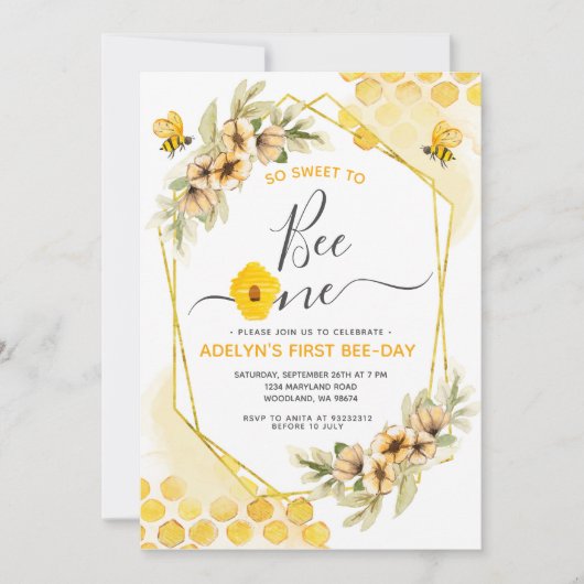 ソー・スウィート・トゥ・ビー・ワン・ハニー・バースデー・パーティー 招待状 (正面)