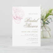 ソー ピンク ピオニー エレガント スクリプト フラワーブライダルシャワー 招待状 (スタンド正面)