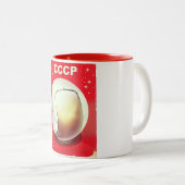 ソ連のレトロな赤い宇宙ポスター CCCP ツートーンマグカップ (正面右)