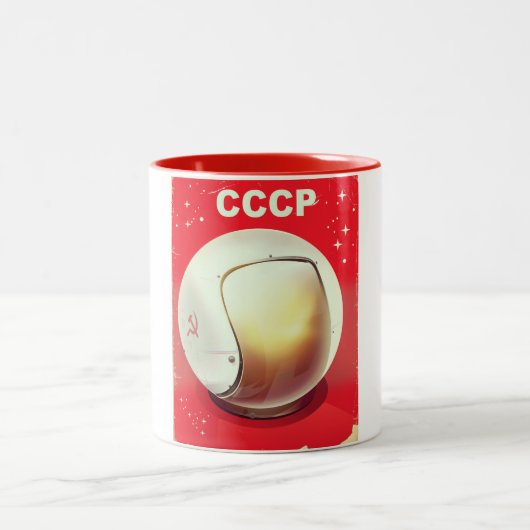 ソ連のレトロな赤い宇宙ポスター CCCP ツートーンマグカップ (中央)