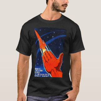 ソ連宇宙プロパガンダポスターUSSRロケットアストナ Tシャツ