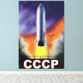 ソ連 レトロ宇宙ロケットポスター キャンバスプリント (インサイチュ (ウッドフロア))