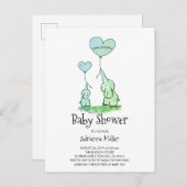 ゾウお洒落と風船の男の赤ちゃん インビテーションポストカード (正面/裏面)