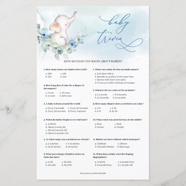 ゾウお洒落グダスティブルーベビートリビアゲーム (正面)