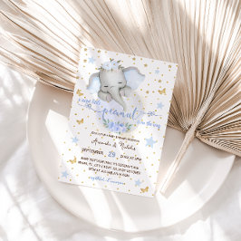 ゾウかわいい植物性エレガント男の赤ちゃんシャワー 招待状