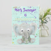 ゾウかわいい男の赤ちゃん誕生日の招待状 案内状 (スタンド正面)