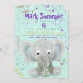 ゾウかわいい男の赤ちゃん誕生日の招待状 案内状 (正面/裏面)