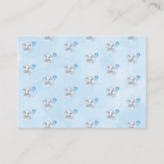 ゾウかわいい青の赤ちゃんシャワーおむつラッフル エンクロージャーカード (裏面)