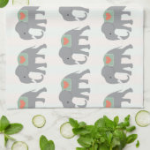 ゾウかわいらしンコーラルピーチミントグリーンストライプの キッチンタオル (折り畳み)