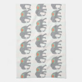 ゾウかわいらしンコーラルピーチミントグリーンストライプの キッチンタオル (縦)