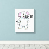 ゾウがダンベルと一緒に強い訓練を キャンバスプリント (インサイチュ (ウッドフロア))