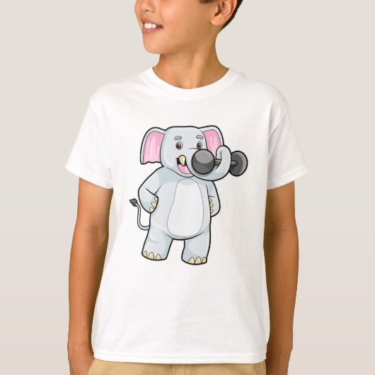 ゾウがダンベルと一緒に強い訓練を Tシャツ (正面)