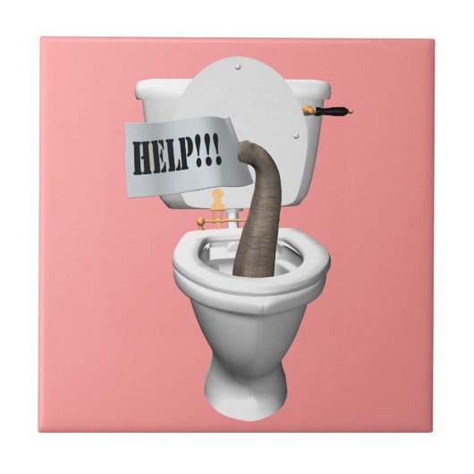 ゾウがトイレに突っ込んでいる タイル (正面)