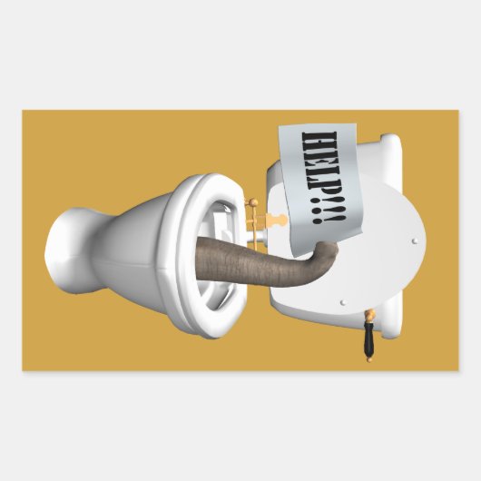 ゾウがトイレに突っ込んでいる 長方形シール (正面)