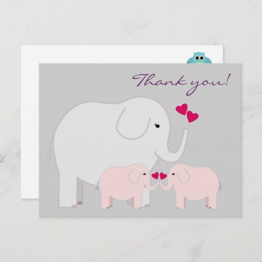 ゾウがピンク色で感謝はがき ポストカード (正面/裏面)