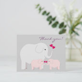 ゾウがピンク色で感謝はがき ポストカード (スタンド正面)