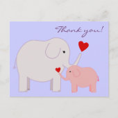 ゾウがピンク色で感謝はがき ポストカード (正面)