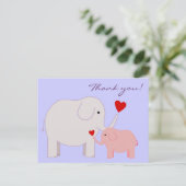 ゾウがピンク色で感謝はがき ポストカード (スタンド正面)
