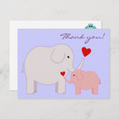 ゾウがピンク色で感謝はがき ポストカード (正面/裏面)