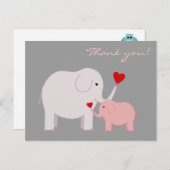 ゾウがピンク色で感謝はがき ポストカード (正面/裏面)