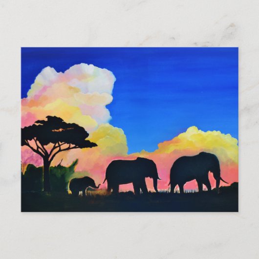ゾウが夕暮れ ポストカード (正面)