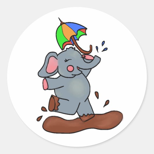 ゾウが大きな汚れた足シールを手に ラウンドシール (正面)