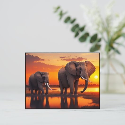 ゾウが日の出で(AI生成) ポストカード (スタンド正面)