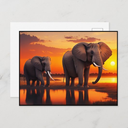 ゾウが日の出で(AI生成) ポストカード (正面/裏面)