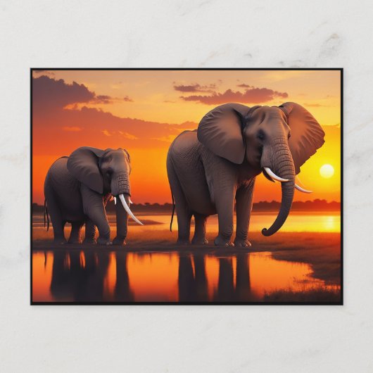 ゾウが日の出で（AI生成） ポストカード (正面)