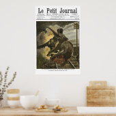 ゾウが電車でヒット – 1908年の新聞フランスのプリント ポスター (キッチン)