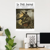 ゾウが電車でヒット – 1908年の新聞フランスのプリント ポスター (ホームオフィス)
