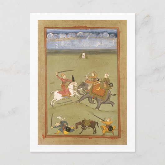 ゾウで敵と戦う王子, c.17 ポストカード (正面)