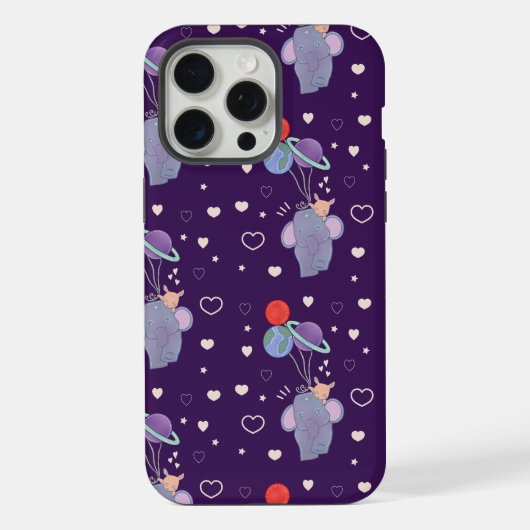 ゾウとウサギの宇宙気球の乗車 | ファンタジー iPhoneケース (裏面)