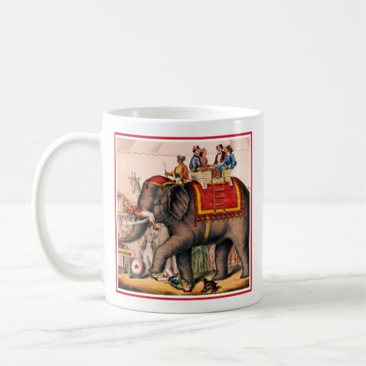 ゾウとサーカスの演技をする男性。 コーヒーマグカップ (左)